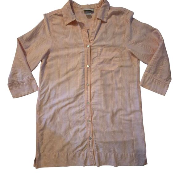 Natori Striped Tunic Top M Long Button Down Preppy Vacation Travel Corp Core - Picture 1 of 6